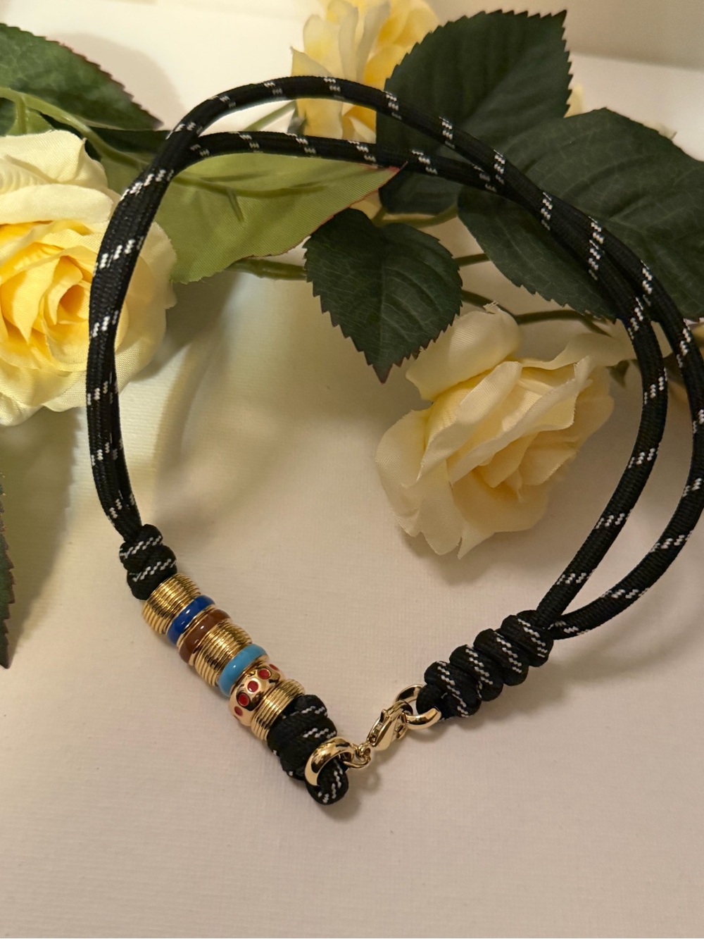 Roxanne Assoulin The Súper Size Happy Black Cord Necklace with Multicolor Enamel